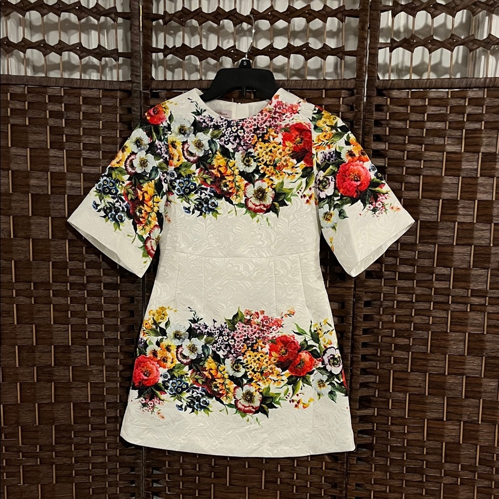 Elegant Floral Kids Dress - Cream with Red and Yellow Accents